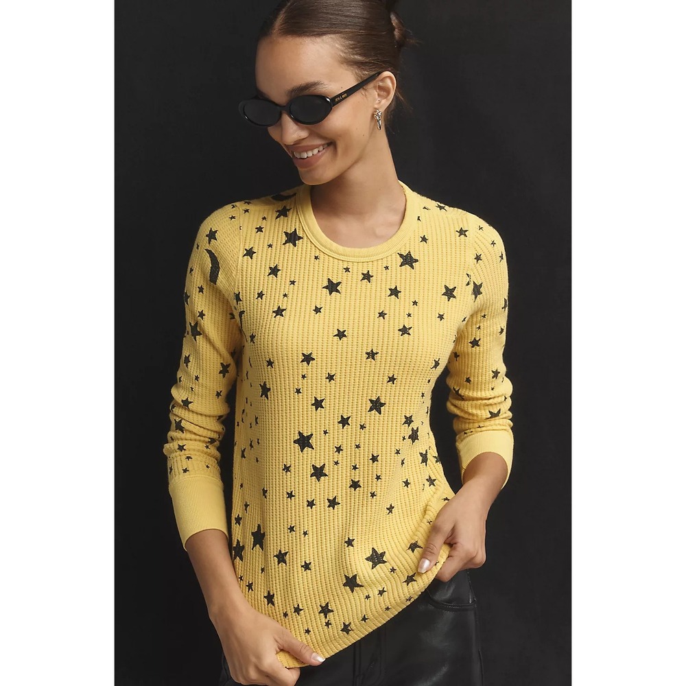 MOTHER Itty Bitty Goodie Goodie Thermal Star Clestial Yellow Moon Star Top S‎